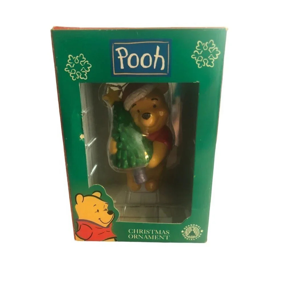 Vintage DISNEY Winnie the Pooh "POOH" w/Tree & Santa Hat Christmas Xmas Ornament